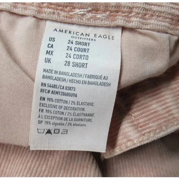 American Eagle Outfitters Pink Corduroy Super Stretch Jeans Size 24 Short - Picture 5 of 6